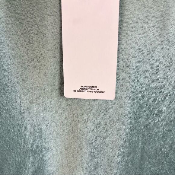 Lanston NWT Seafoam Green Bias Cut Mini Slip Dress Lined Metallic Sheen Green XS - Picture 5 of 13